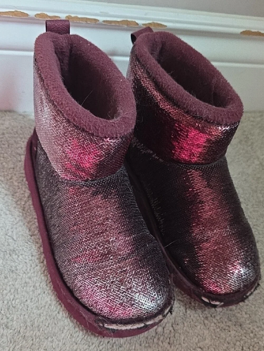 UGG Kids Sequin Ankle Boots in Burgundy
